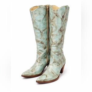 Vintage Corral Turquoise Crackle Leather Cowboy Boots Snip Toe-Size 8